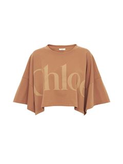 CHLOÉ Top Woman Cropped boxy logo T-shirt in cotton jersey w