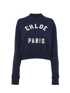 CHLOÉ Top Woman Mock-neck logo sweater in cotton fleece w