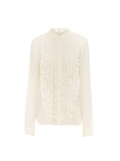 CHLOÉ Top Woman Collarless ruffled blouse in silk georgette w