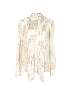 CHLOÉ Top Woman Gathered lavallière blouse in silk jacquard & lurex w