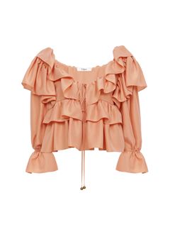 CHLOÉ Top Woman Cropped ruffle top in washed silk poplin w