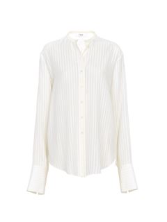 CHLOÉ Top Woman Collarless shirt in striped viscose w