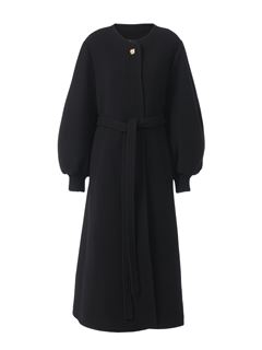 Balloon-sleeve long wrap coat