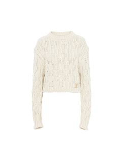 CHLOÉ Knitwear Woman Cropped intarsia knitted sweater in wool blend w