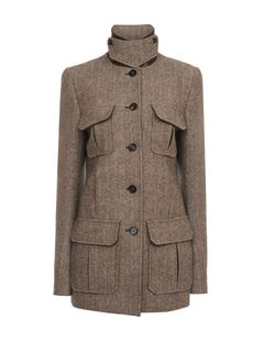 CHLOÉ Jackets Woman Long officer jacket in herringbone wool w