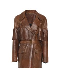 CHLOÉ Coats Woman Belted fringed jacket in leather w