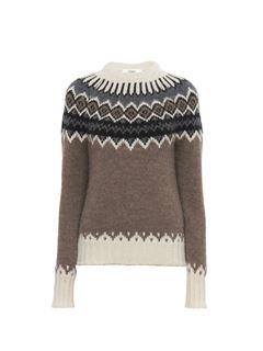 CHLOÉ Knitwear Woman Mock-neck fitted sweater in Fair Isle wool knit w