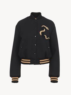 CHLOÉ Jackets Woman Embroidered bomber jacket in wool drill w