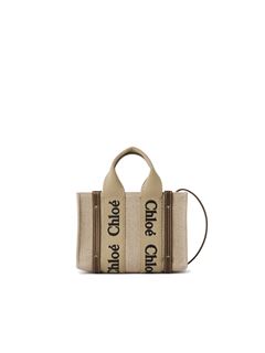 CHLOÉ Mini bag Woman Mini Woody tote bag in linen & leather w