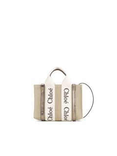 CHLOÉ Mini bag Woman Mini Woody tote bag in linen & leather w