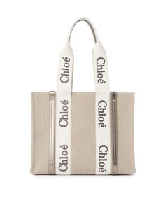 CHLOÉ Tote bag Woman Woody tote bag in linen & leather w