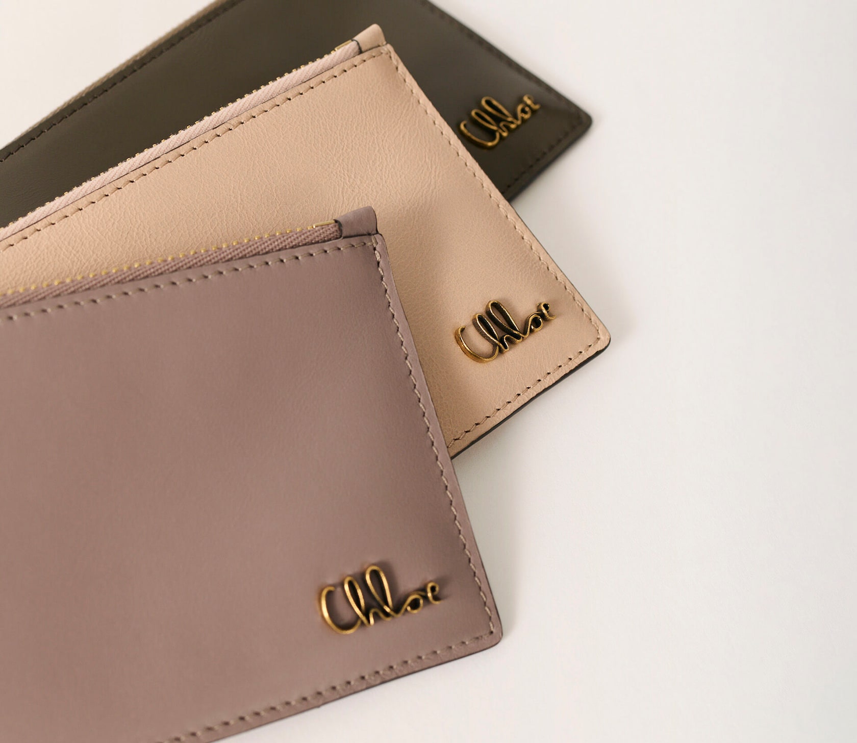 C Chloé tri-fold, bifold and small purse in Clay Brown shiny leather