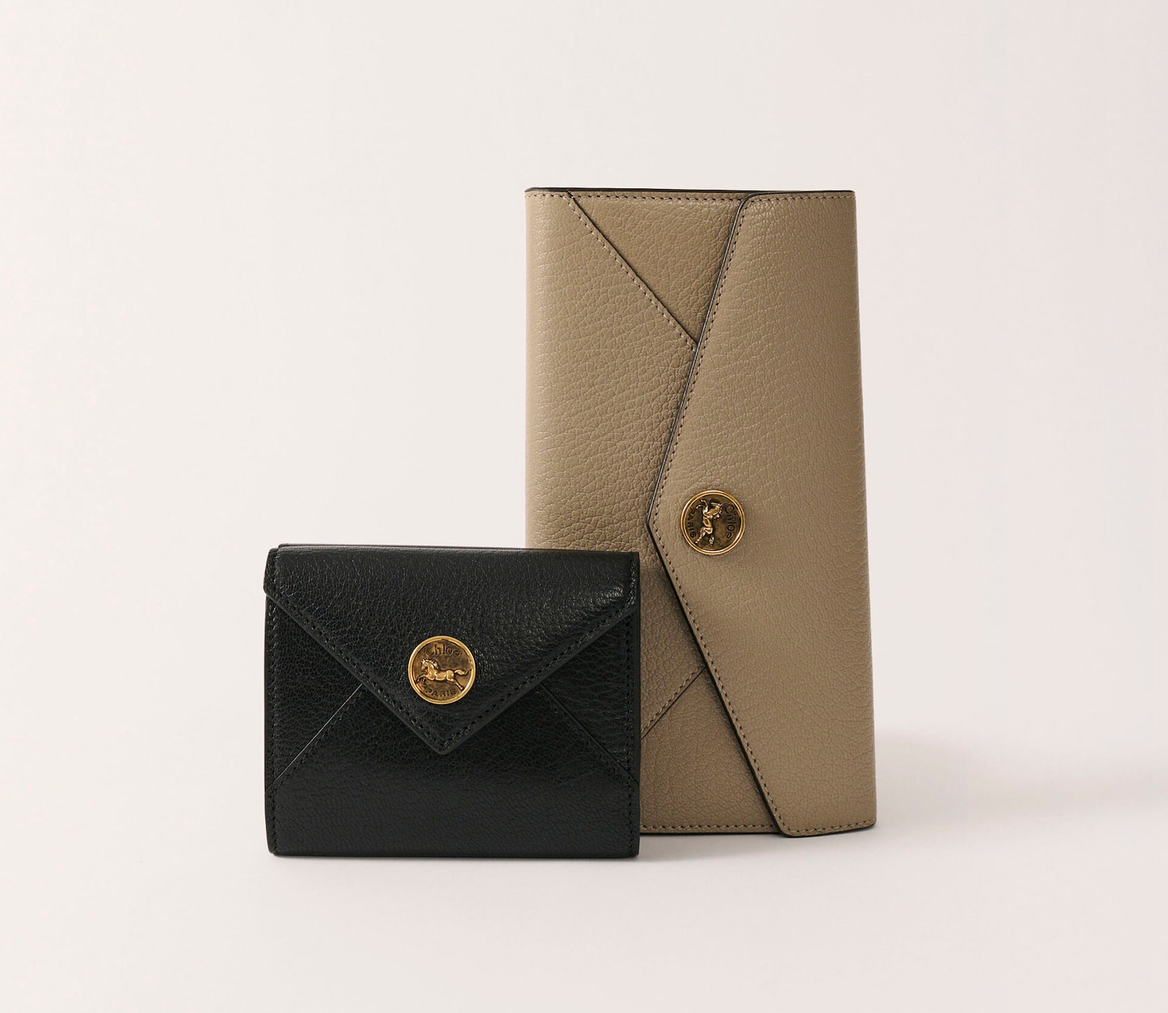 Marcie long wallet with flap in Black grained leather