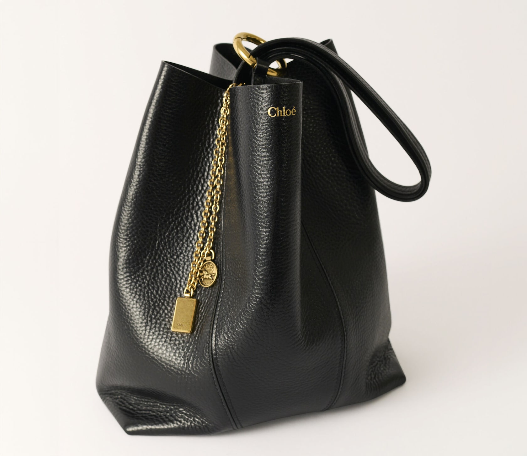 Black small bracelet hobo bag in grained leather