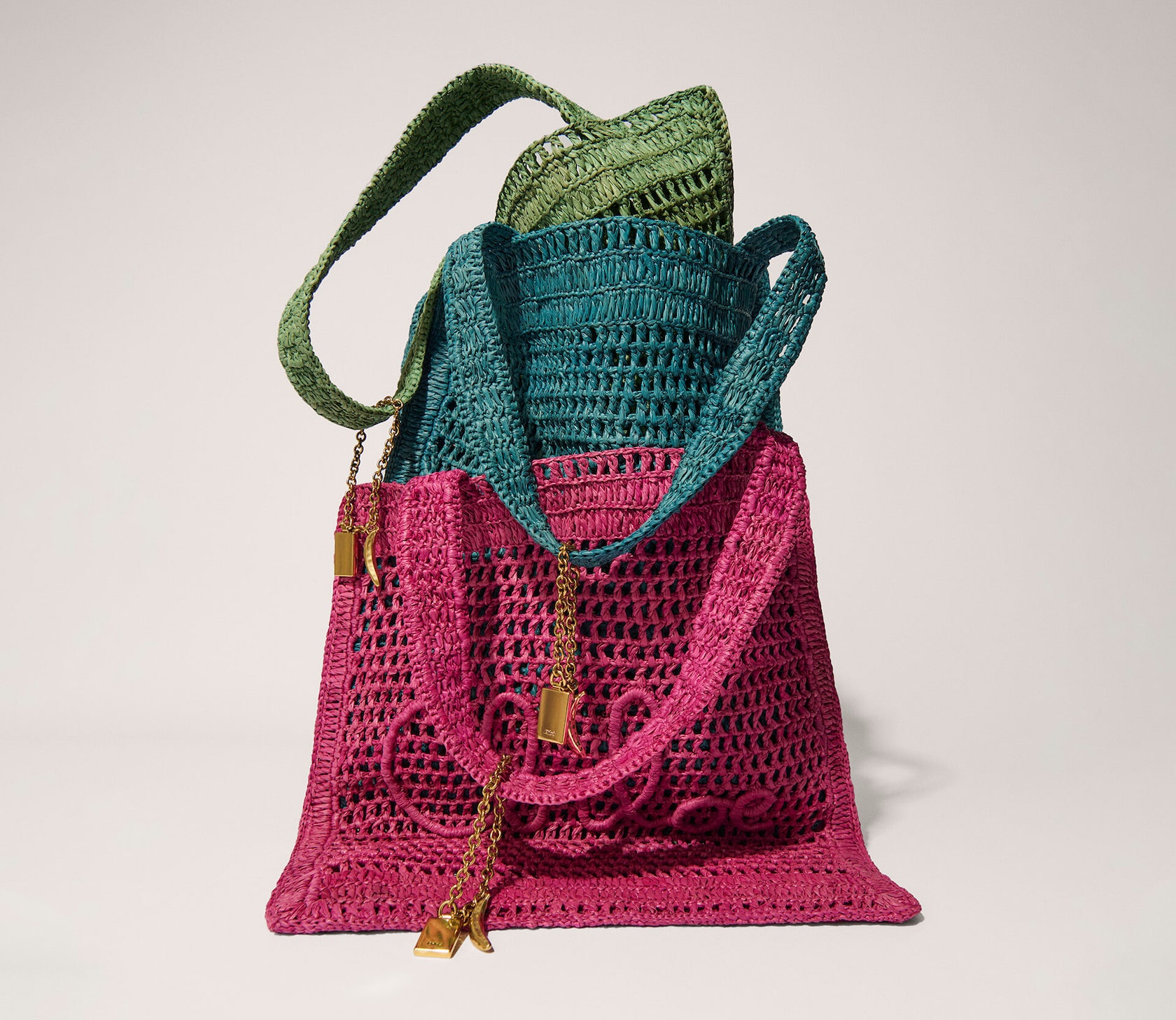 Three luxury Summer Banana tote bag in raffia