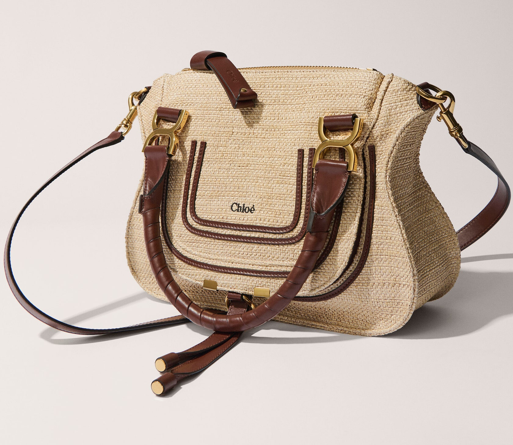 Luxury Small Marcie bag in raffia-effect fibres