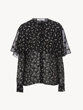 Cape blouse in silk satin jacquard Ginkgo Homage print on dots silk satin jacquard
Black