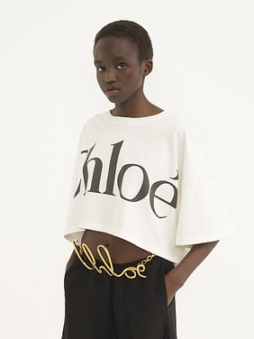 Cropped boxy logo T-shirt in cotton jersey Signature cotton jersey
White Product detail