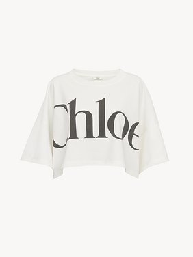 Cropped boxy logo T-shirt in cotton jersey Signature cotton jersey
White