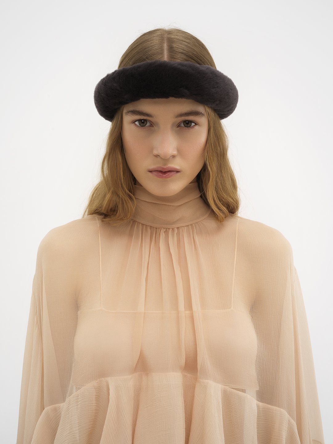 High-low ruffle top in silk mousseline