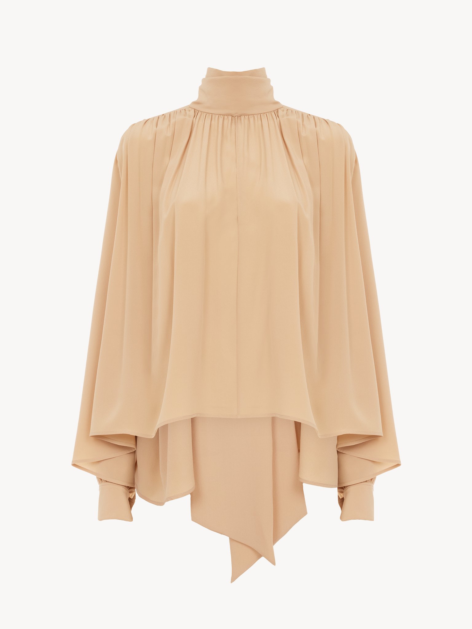 Boxy lavallière blouse in silk georgette Organic crêpe de chine
Sand Brown