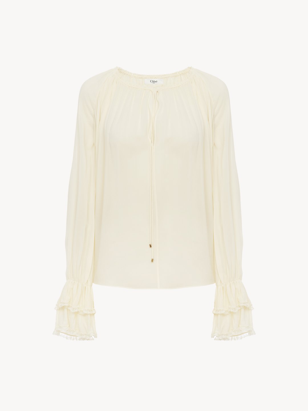 Chloé Gathered V Neck Top In Silk Georgette | Chloé US