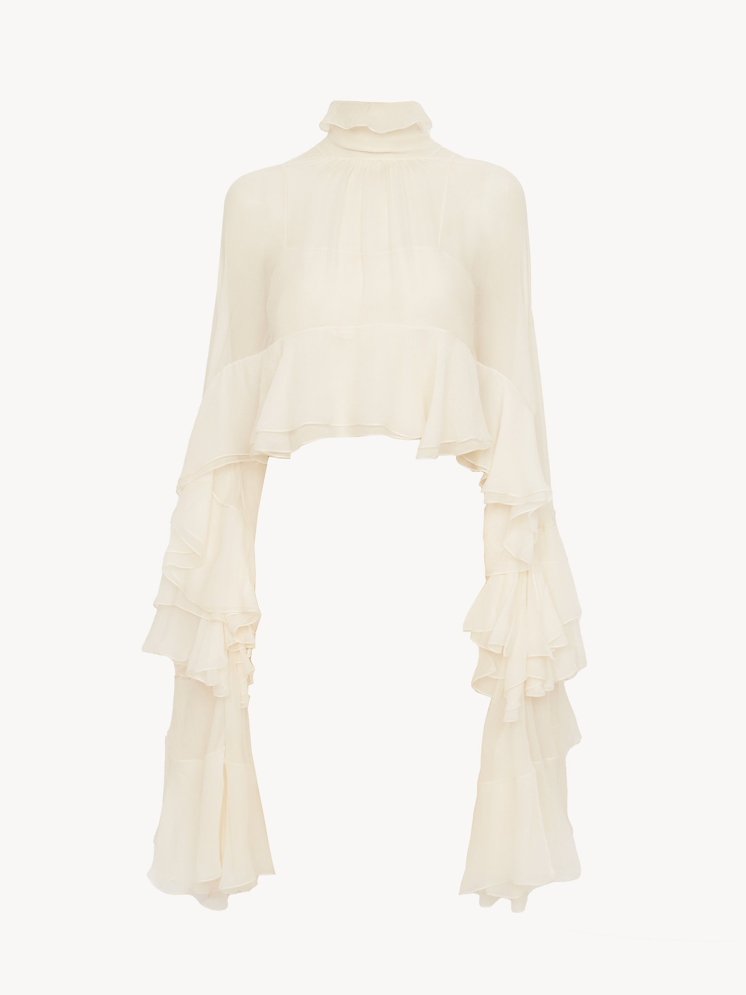 High-low ruffle top in silk mousseline Organic silk mousseline
Whisper White