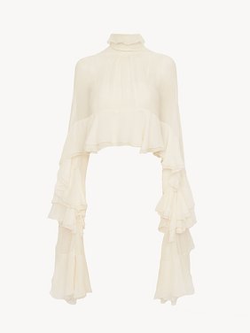 High-low ruffle top in silk mousseline Organic silk mousseline
Whisper White