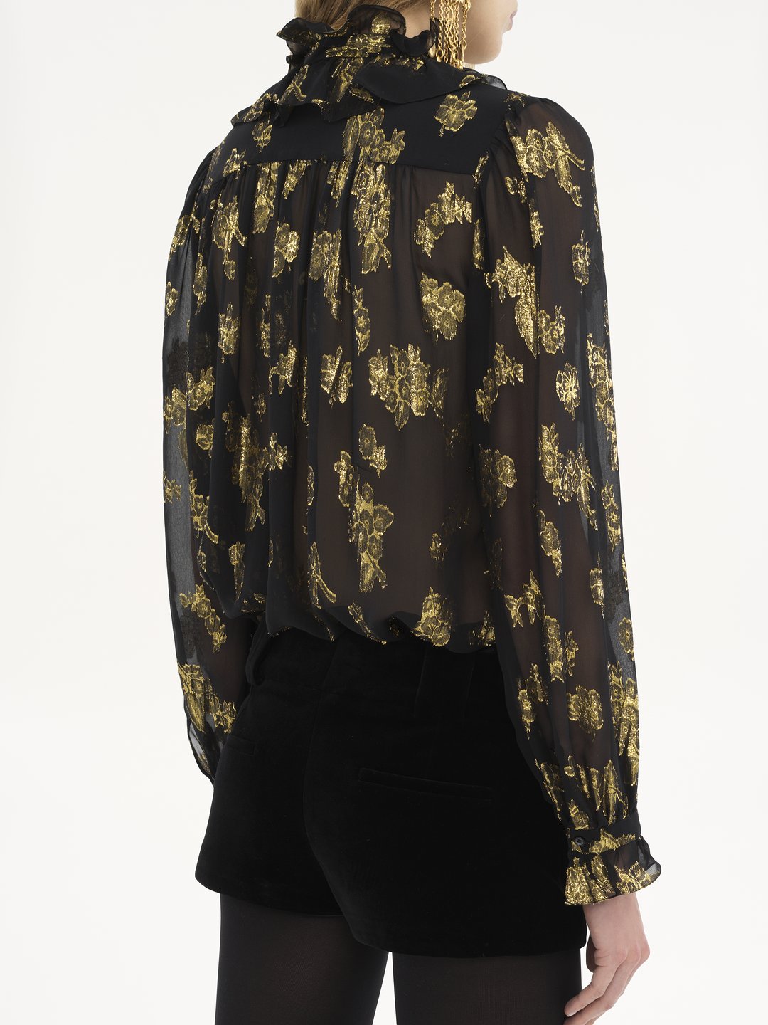 Chloe Silk Wool Blouse with Floral Pattern Cut hotsell Out Blouse