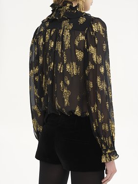 Gathered blouse in silk jacquard & lurex Silk lurex floral jacquard
Black Top view of the product