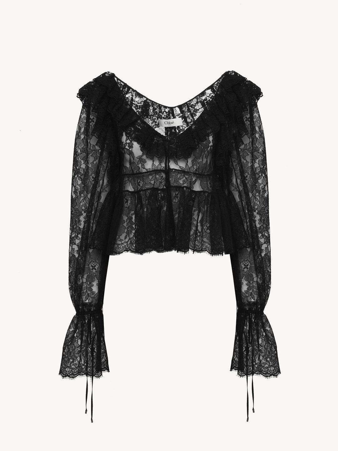 See by Chloe Black Lace offers Ruffled Long Sleeve Button Front Blouse 36 Small