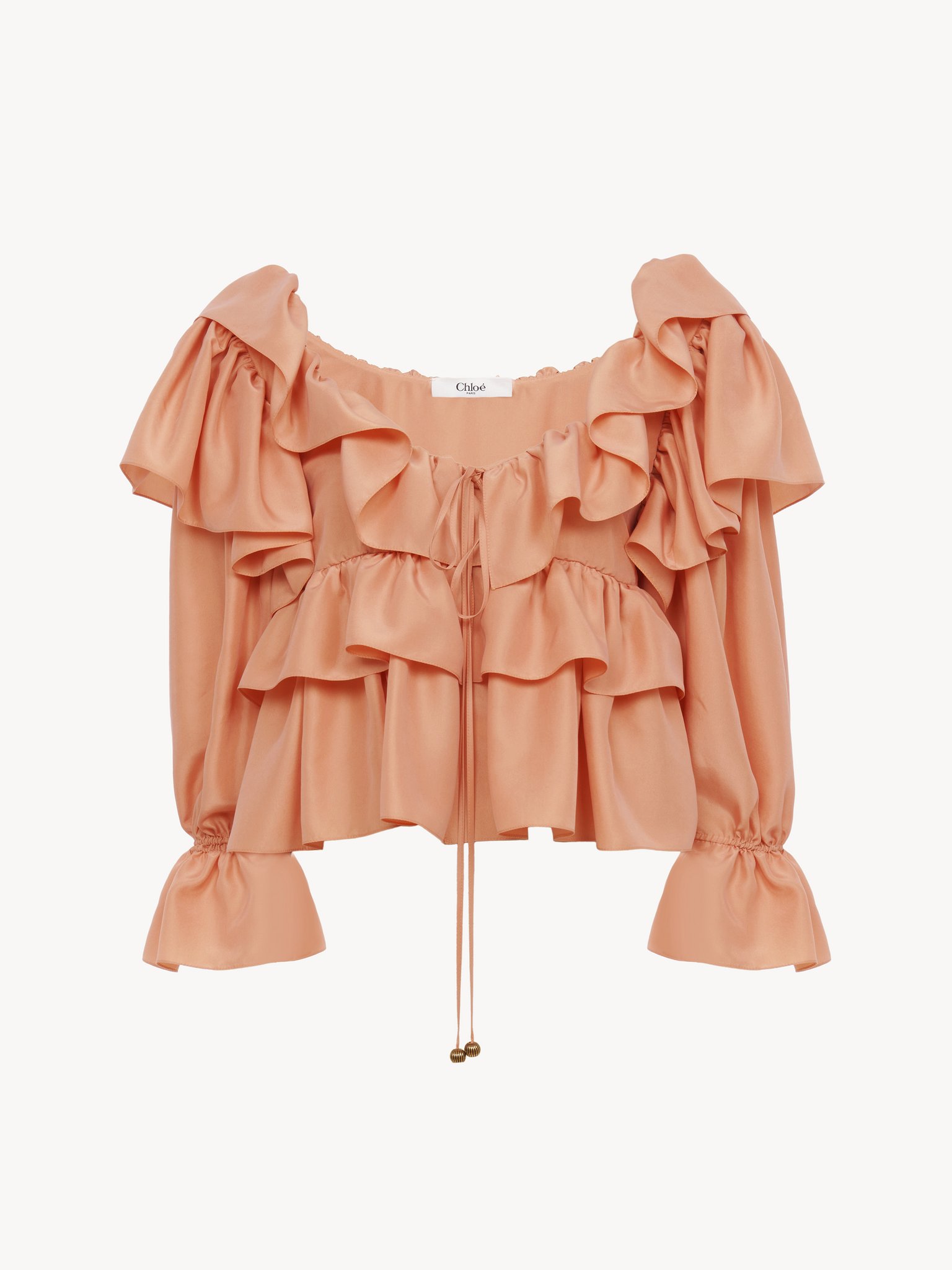 Cropped ruffle top in washed silk poplin Washed silk poplin
Shell Coral