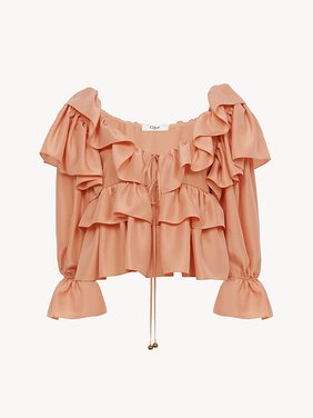 Cropped ruffle top in washed silk poplin Washed silk poplin
Shell Coral