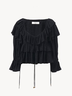 Cropped ruffle top in floral viscose Floral jacquard viscose
Black