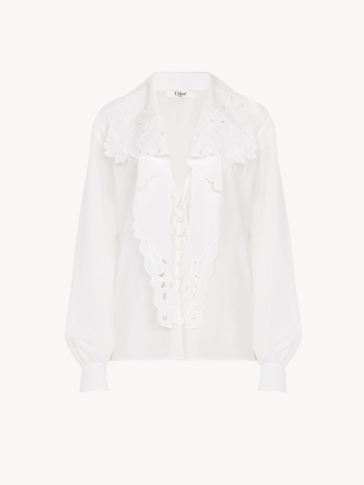 Embroidered lavallière shirt in cotton poplin Organic cotton poplin
White