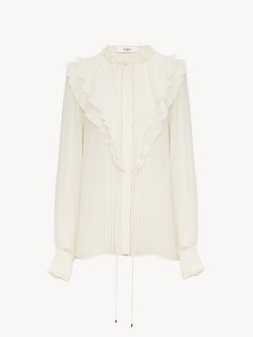 Ruffled blouse in silk georgette Silk georgette
Dusty White