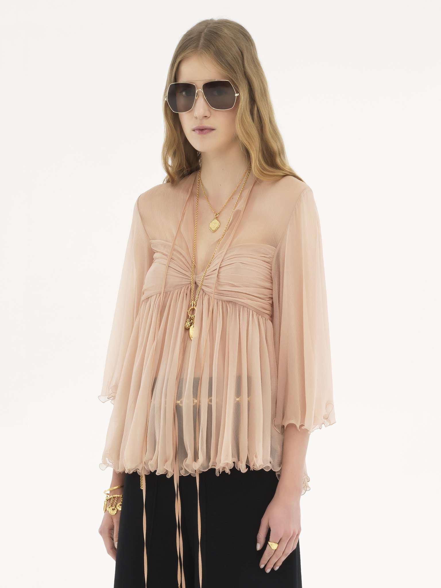 Pleated top in silk mousseline Organic silk mousseline
Tender Peach Product detail