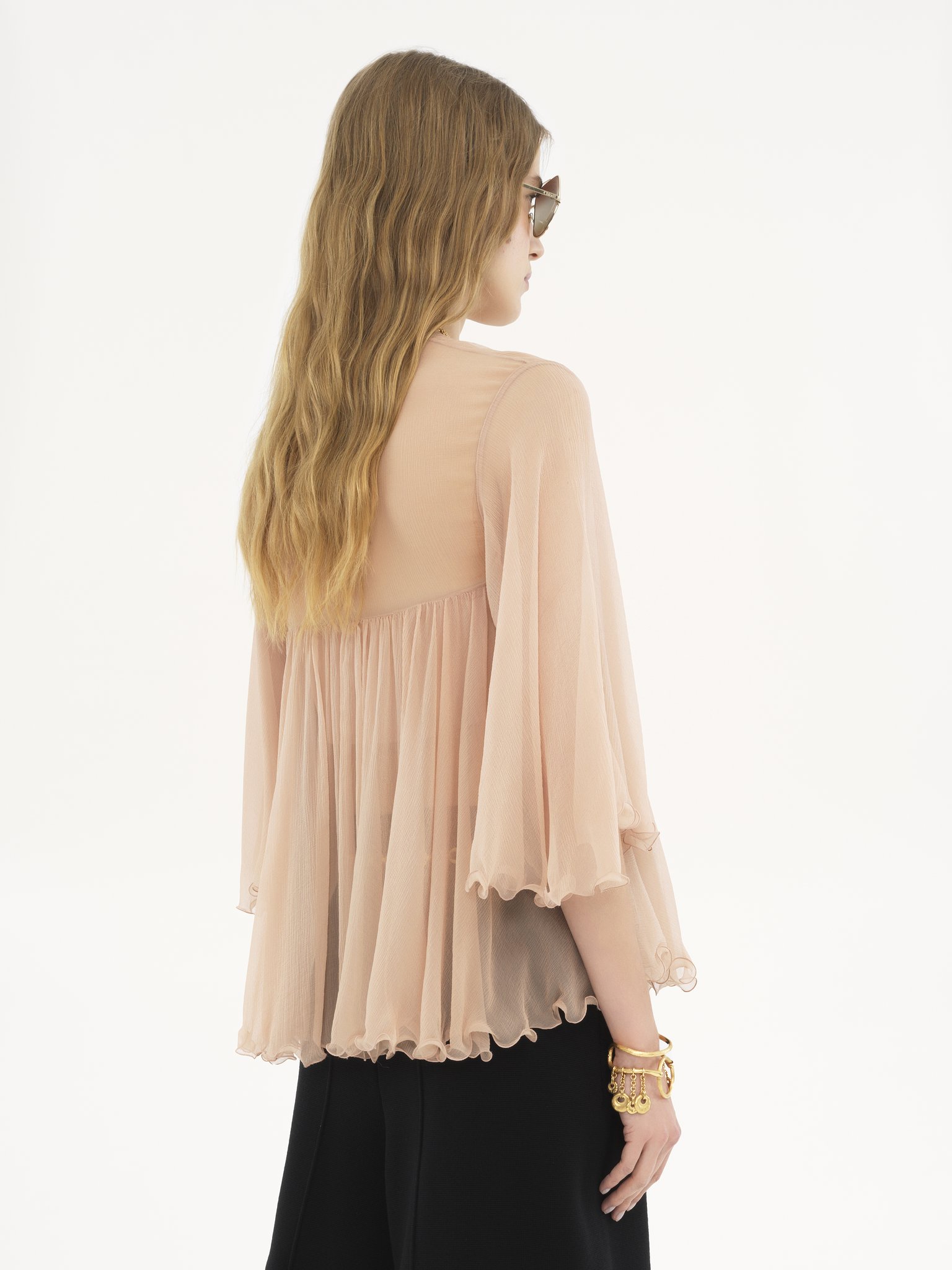 Pleated top in silk mousseline Organic silk mousseline
Tender Peach 