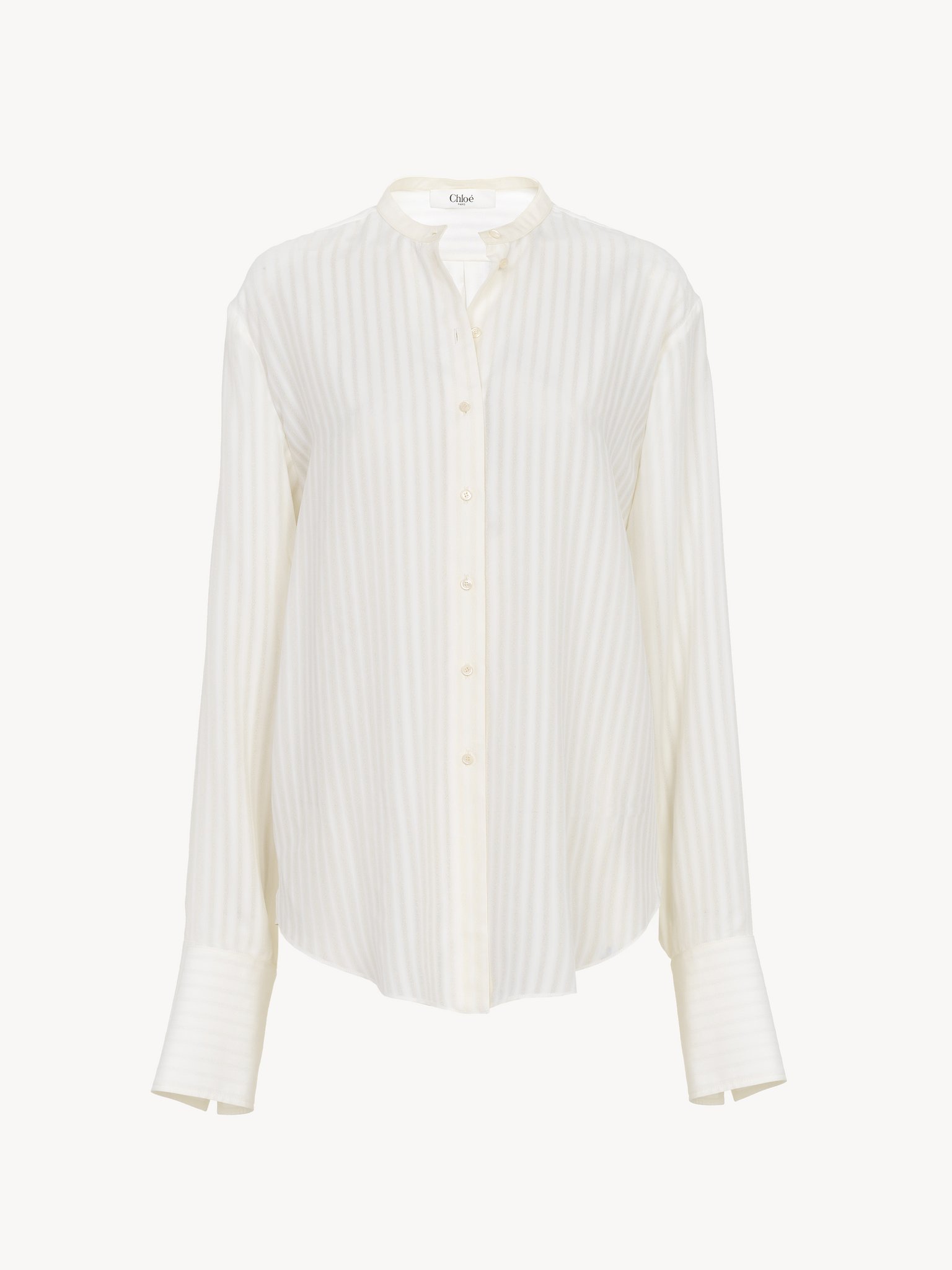 Collarless shirt in striped viscose Light viscose stripe
Whisper White