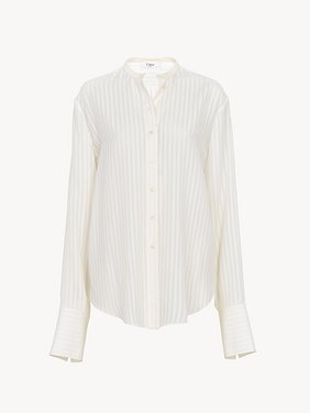 Collarless shirt in striped viscose Light viscose stripe
Whisper White