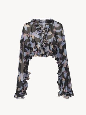 Cropped V-neck top in silk georgette Floral print on organic silk georgette
Black