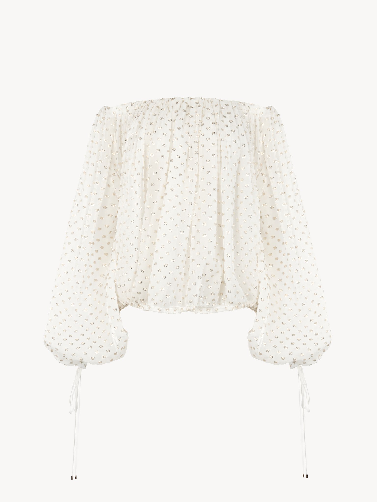 Gathered off-the-shoulder top in silk jacquard & lurex Light silk lurex dots jacquard
Coconut Milk