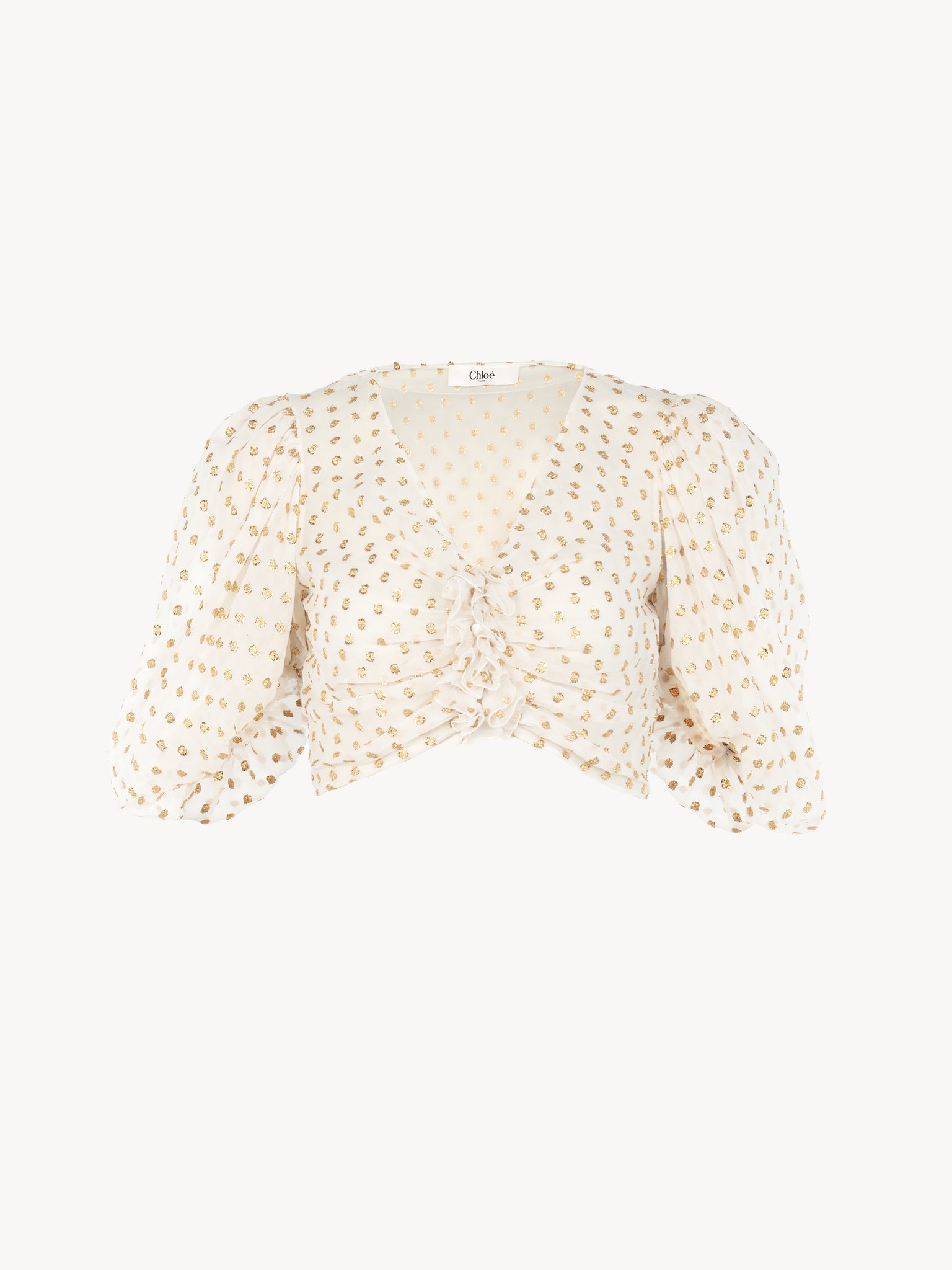 Fluid cropped top in silk jacquard & lurex Light silk lurex dots jacquard
Snow White