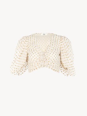 Fluid cropped top in silk jacquard & lurex Light silk lurex dots jacquard
Snow White