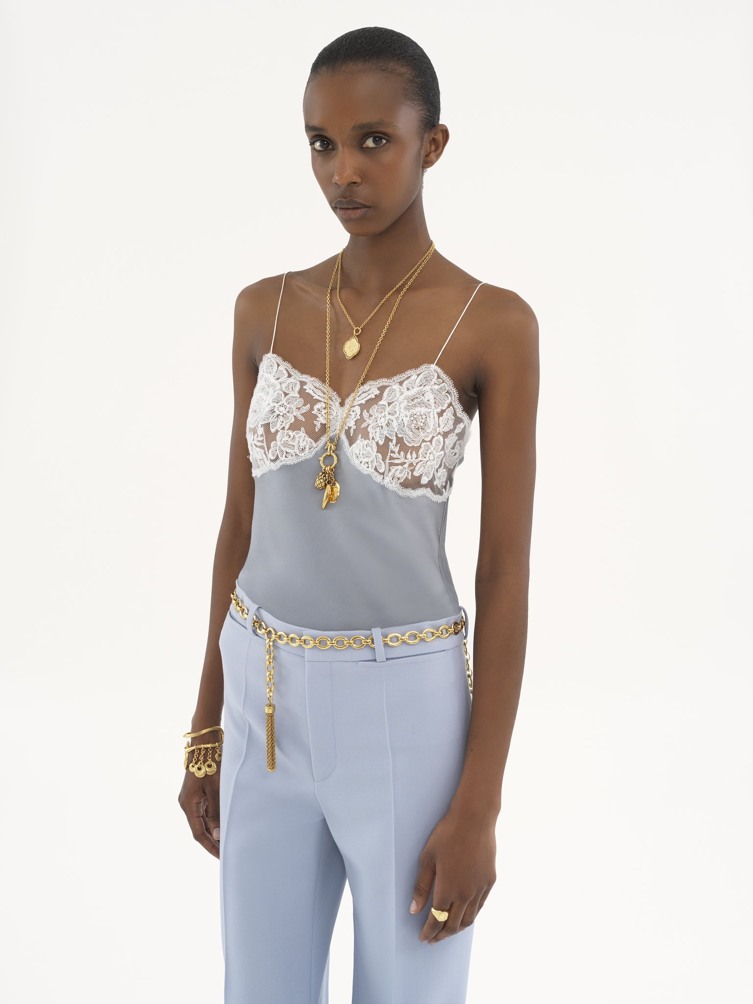 Camisole top in satin & lace Washed crêpe satin
Ash Blue Product detail