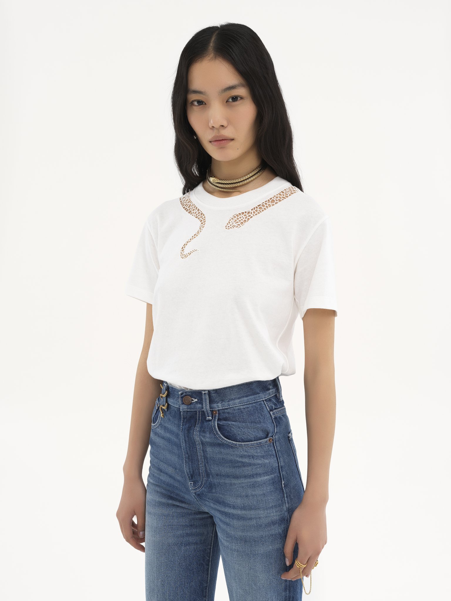 Guipure T-shirt in cotton jersey Snake capsule organic cotton light jersey
White Product detail