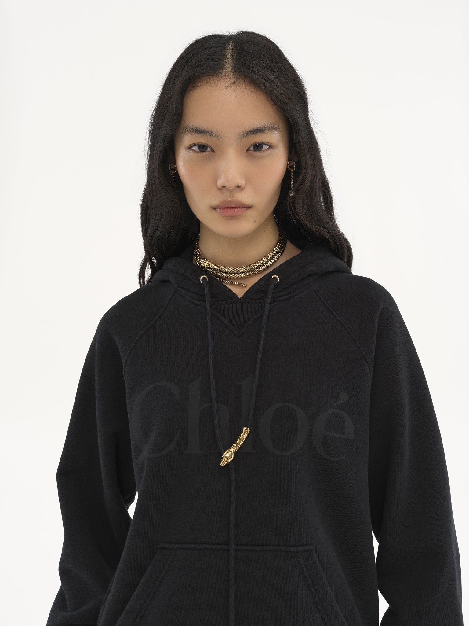 Generous logo hoodie in cotton fleece Snake capsule cotton fleece
Black Front view of the product being worn