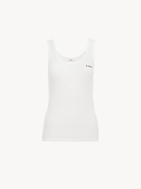 Logo tank top in jersey Ribbed signature jersey
White