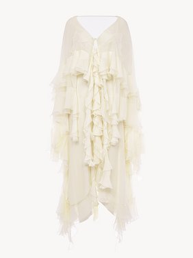 Long ruffled dress in silk mousseline Organic silk mousseline
Whisper White