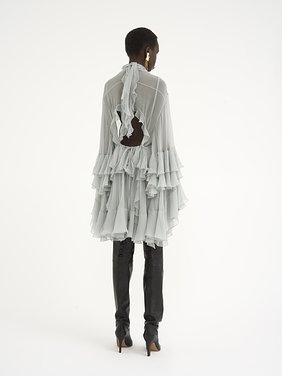 Mini ruffled dress in silk mousseline Organic silk mousseline
Desert Green Top view of the product